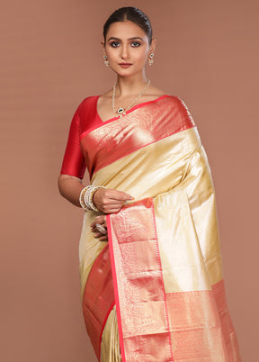 Gold Kanjivaram Silk Saree With Blouse Piece