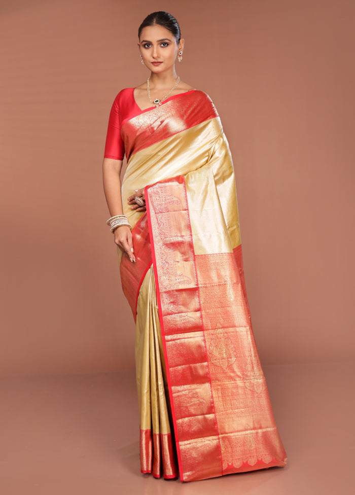 Gold Kanjivaram Silk Saree With Blouse Piece