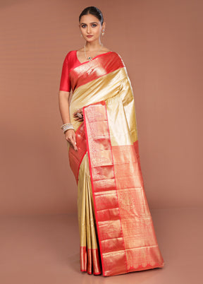 Gold Kanjivaram Silk Saree With Blouse Piece