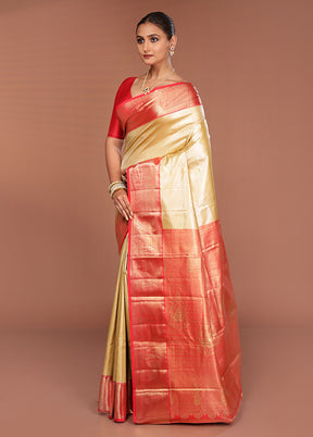 Gold Kanjivaram Silk Saree With Blouse Piece
