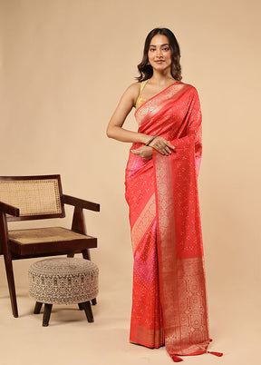 Red Dupion Silk Saree With Blouse Piece