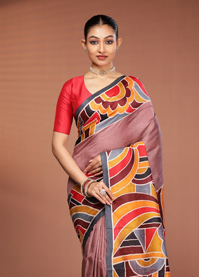Pink Printed Silk Saree Without Blouse Piece
