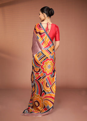 Pink Printed Silk Saree Without Blouse Piece