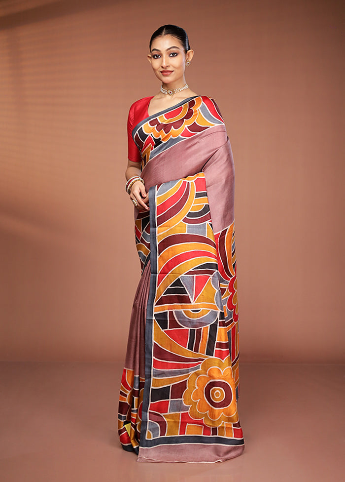 Pink Printed Silk Saree Without Blouse Piece