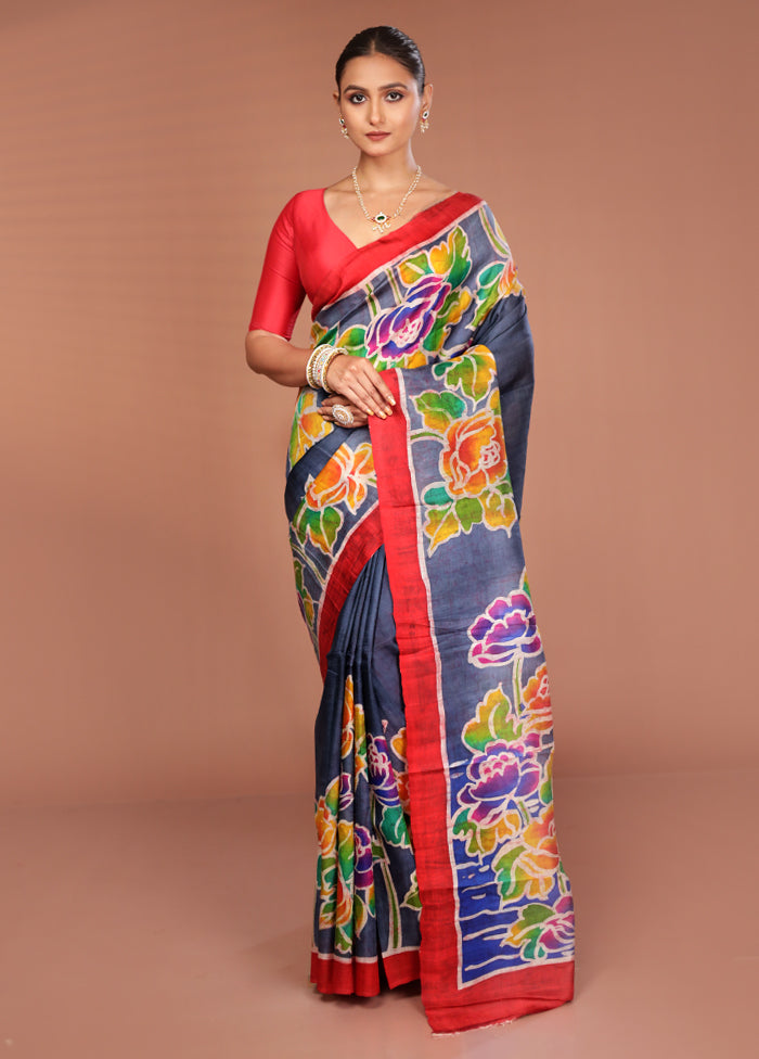 Multicolor Printed Pure Silk Saree Without Blouse Piece