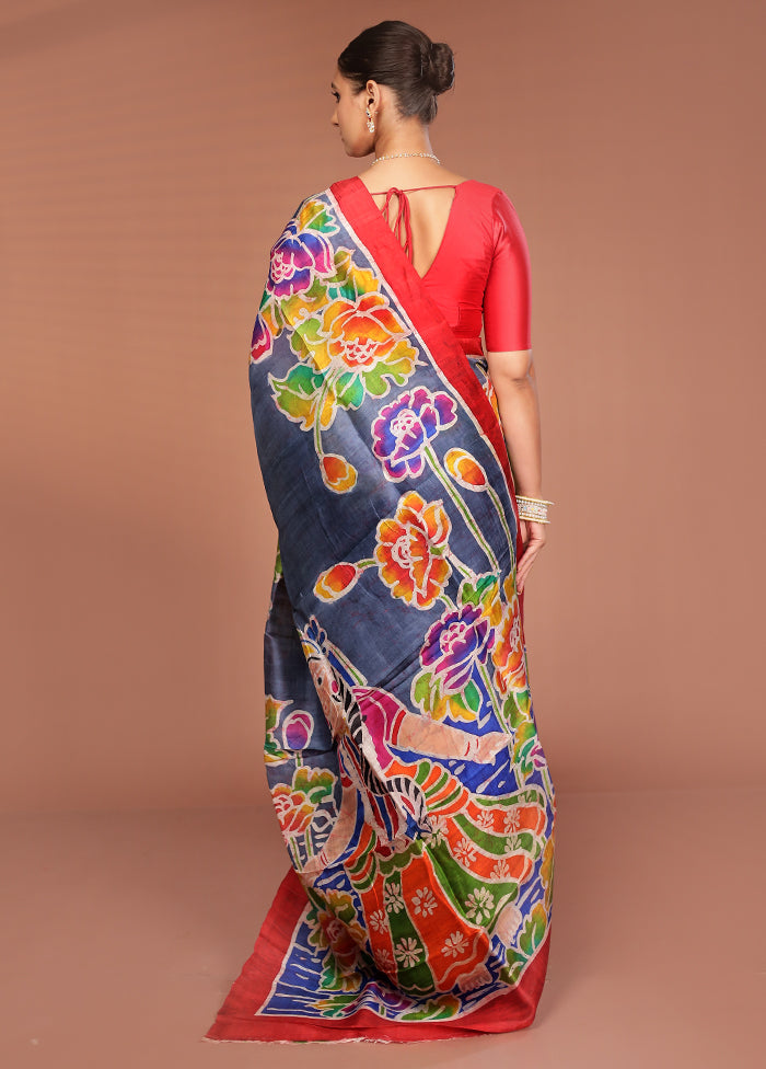 Multicolor Printed Pure Silk Saree Without Blouse Piece
