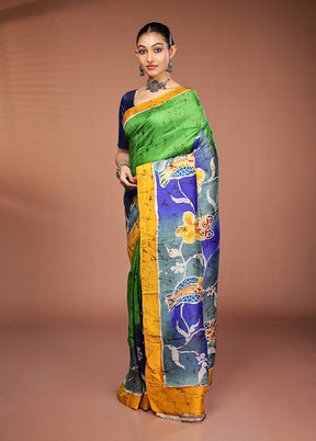 Green Printed Pure Silk Saree Without Blouse Piece