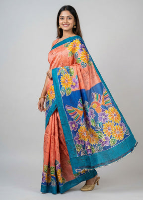 Multicolor Printed Silk Saree Without Blouse Piece
