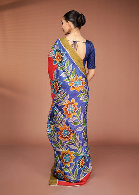 Red Printed Silk Saree Without Blouse Piece