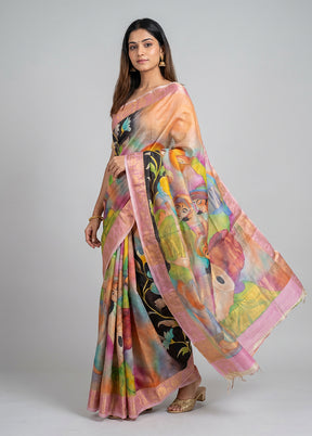 Multicolor Tussar Silk Saree With Blouse Piece