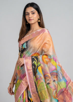 Multicolor Tussar Silk Saree With Blouse Piece