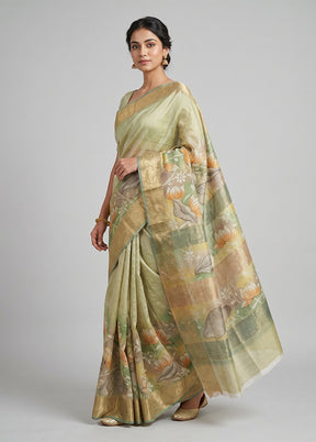 Multicolor Tussar Silk Saree With Blouse Piece