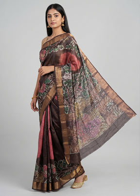 Multicolor Handloom Tussar Pure Silk Saree With Blouse Piece