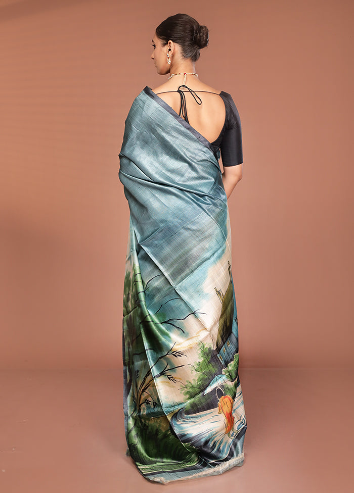 Multicolor Handloom Tussar Pure Silk Saree With Blouse Piece