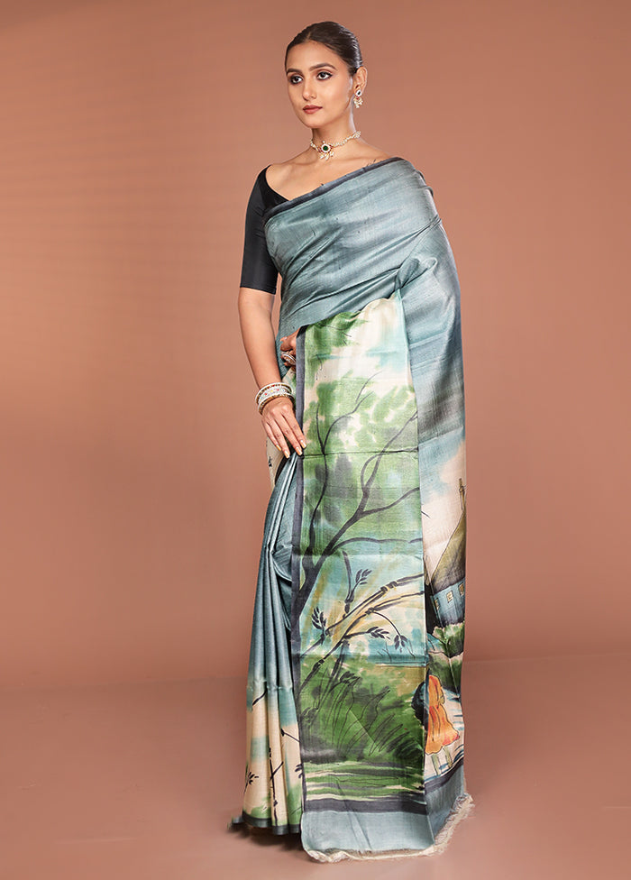 Multicolor Handloom Tussar Pure Silk Saree With Blouse Piece