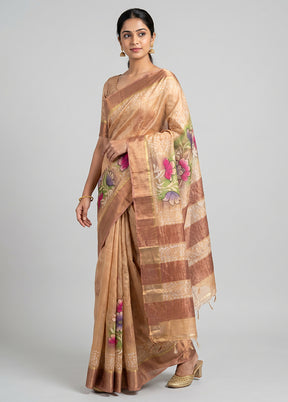 Multicolor Handloom Tussar Pure Silk Saree With Blouse Piece