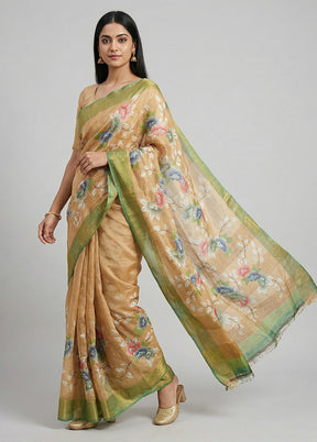 Multicolor Handloom Tussar Pure Silk Saree With Blouse Piece