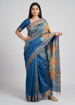 Multicolor Handloom Tussar Pure Silk Saree With Blouse Piece