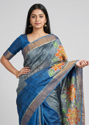 Multicolor Handloom Tussar Pure Silk Saree With Blouse Piece