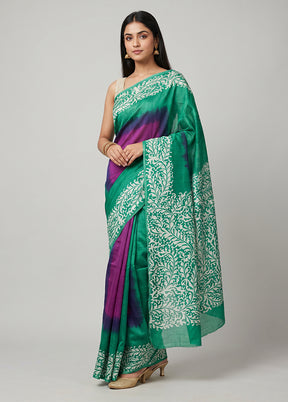 Purple Printed Pure Silk Saree Without Blouse Piece