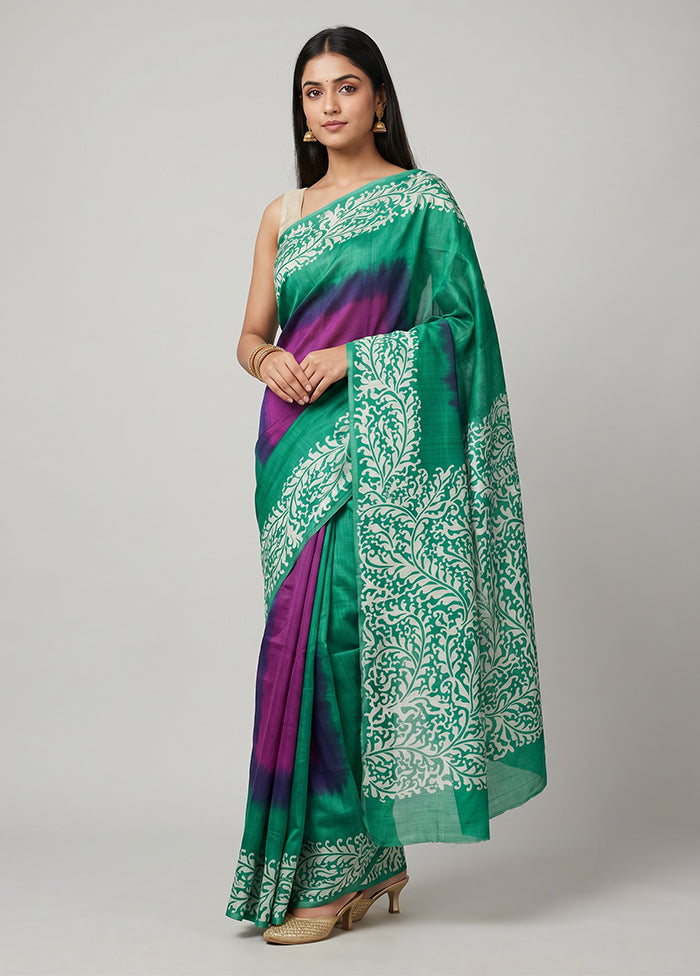 Purple Printed Pure Silk Saree Without Blouse Piece