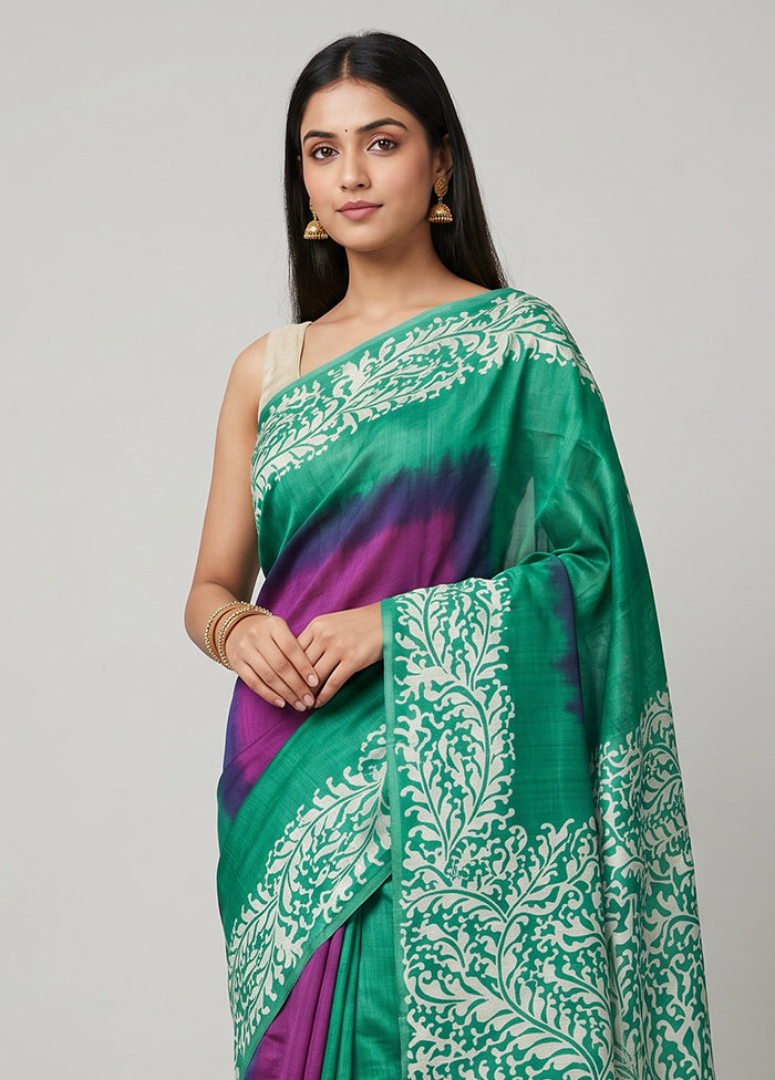 Purple Printed Pure Silk Saree Without Blouse Piece