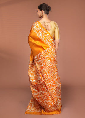 Blue Printed Pure Silk Saree Without Blouse Piece