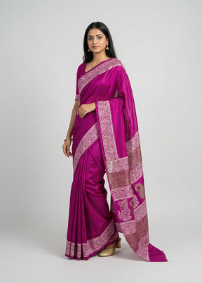 Purple Printed Pure Silk Saree Without Blouse Piece