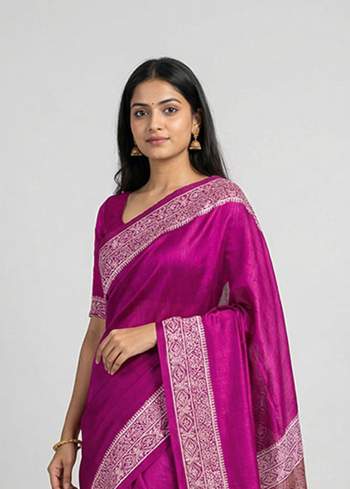 Purple Printed Pure Silk Saree Without Blouse Piece