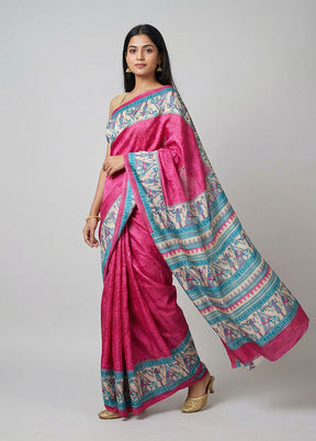 Pink Printed Silk Saree Without Blouse Piece