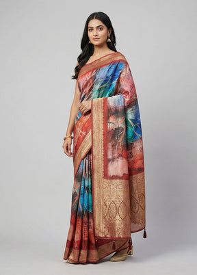 Multicolor Dupion Silk Saree With Blouse Piece