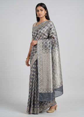 Grey Kora Silk Saree With Blouse Piece