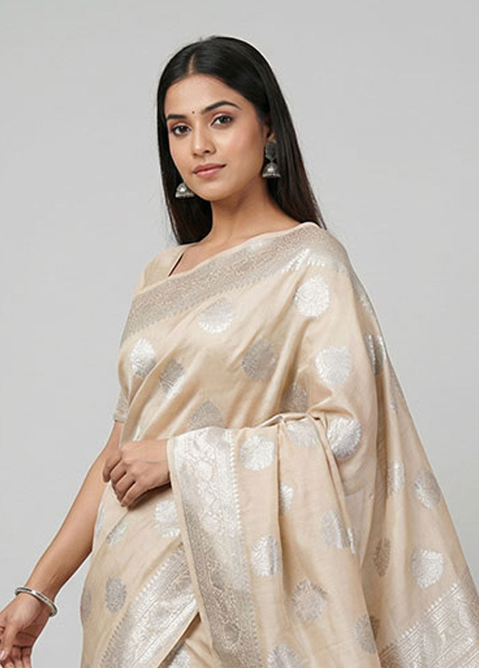Cream Dupion Silk Saree With Blouse Piece