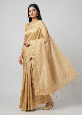 Cream Kora Silk Saree With Blouse Piece