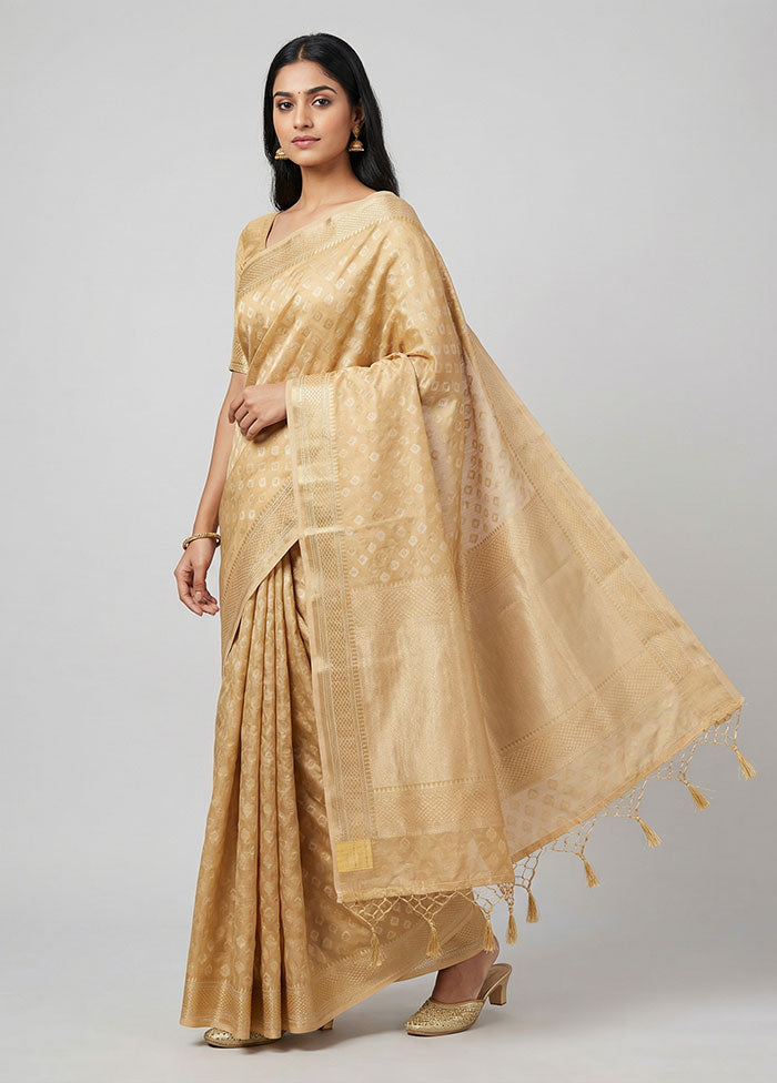 Cream Kora Silk Saree With Blouse Piece