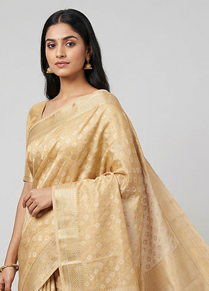Cream Kora Silk Saree With Blouse Piece