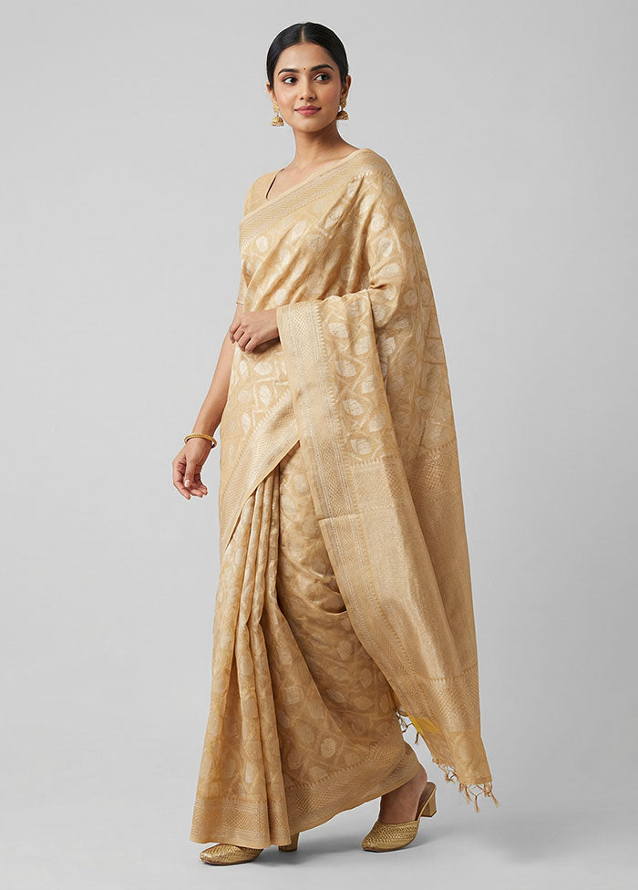 Cream Kora Silk Saree With Blouse Piece