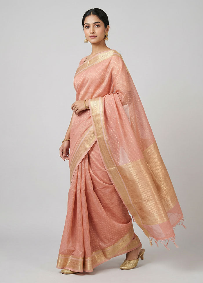 Pink Kora Silk Saree With Blouse Piece