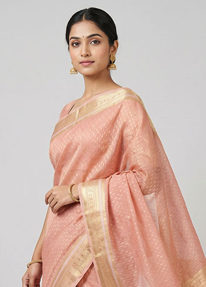 Pink Kora Silk Saree With Blouse Piece
