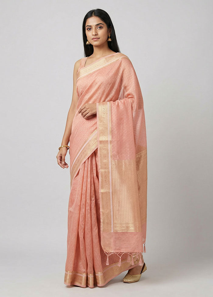 Pink Kora Silk Saree With Blouse Piece