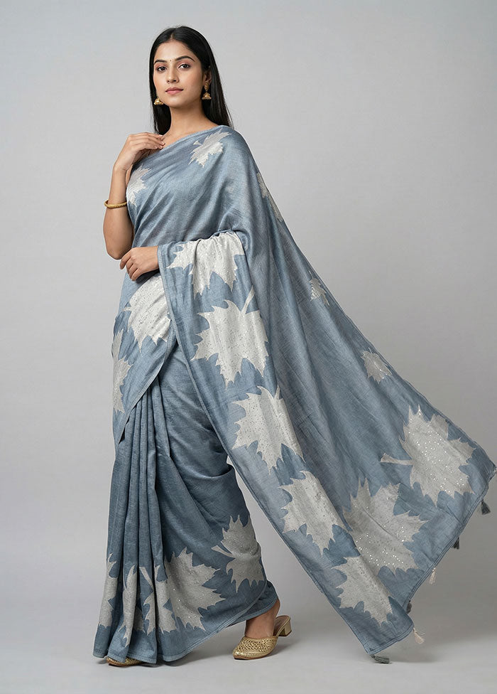Blue Matka Silk Saree With Blouse Piece