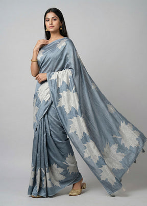 Blue Matka Silk Saree With Blouse Piece