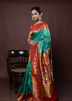 Green Handloom Kanchipuram Pure Silk Saree With Blouse Piece