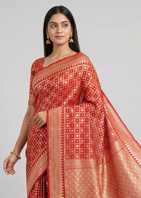 Red Handloom Pure Georgette Saree With Blouse Piece