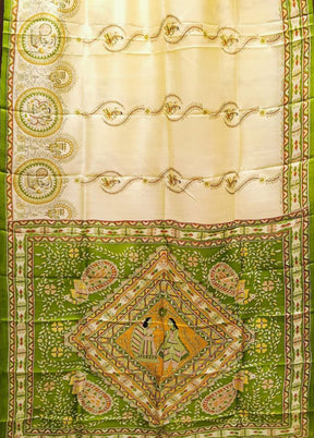 Cream Printed Pure Silk Saree Without Blouse Piece