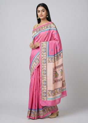 Pink Printed Silk Saree Without Blouse Piece