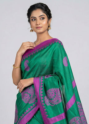 Green Printed Pure Silk Saree Without Blouse Piece
