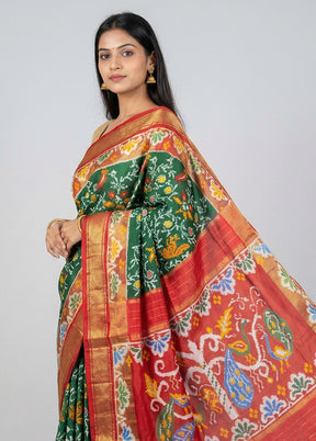 Green Handloom Ikkat Pure Silk Saree With Blouse Piece