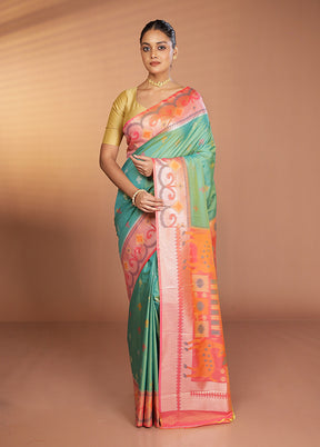 Green Dupion Silk Saree With Blouse Piece