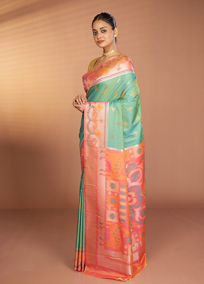 Green Dupion Silk Saree With Blouse Piece